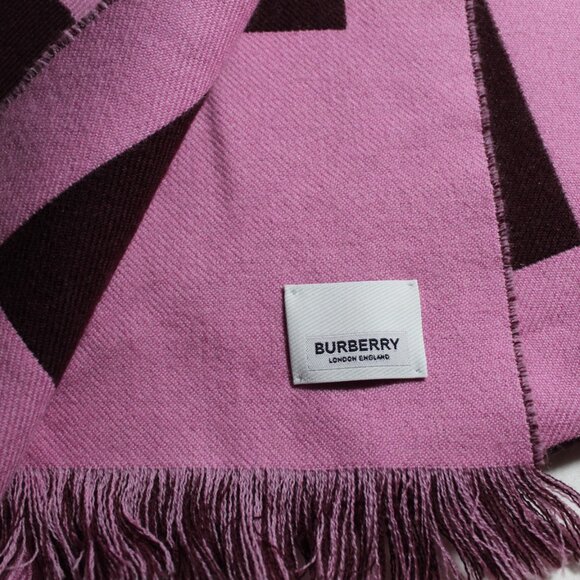 Burberry Reversible Logo 100% Wool Scarf Burgundy Pink 13.5" x 75" 188 x 33 cm - Picture 5 of 11